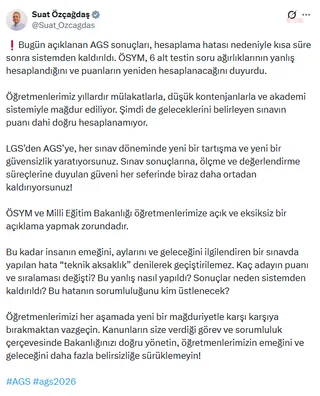 Suat Özçağdaş, AGS sonuçlarındaki hata için açıklama istedi — fotoğraf 2
