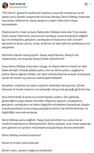 EMEP Lideri Aslan'dan, Deniz Göktaş'ın iddianamesine tepki: Yargı eliyle yürütülen bu susturma ve sindirme operasyonu sökmeyecektir — fotoğraf 2