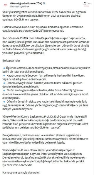 YÖK: Vakıf üniversitelerinde zam oranı yüzde 25'i geçemez — fotoğraf 2