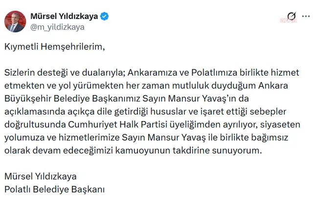 Polatlı Belediye Başkanı Mürsel Yıldızkaya, CHP'den istifa etti — fotoğraf 2