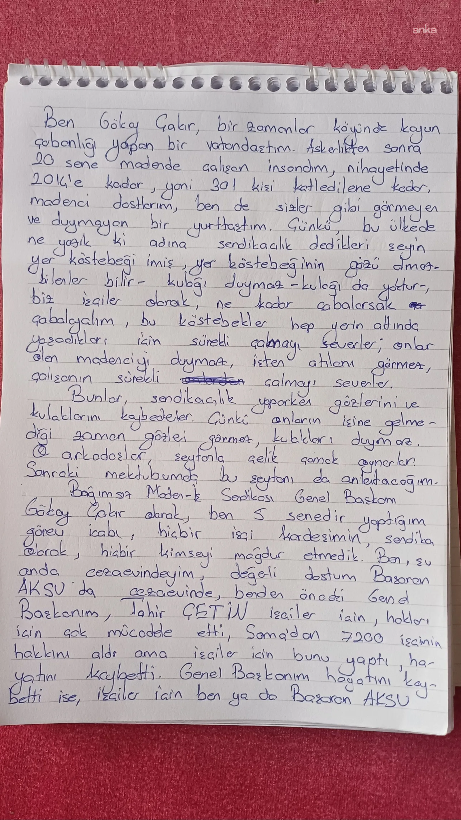 Tutuklu Gökay Çakır'dan madencilere sendika çağrısı — fotoğraf 2