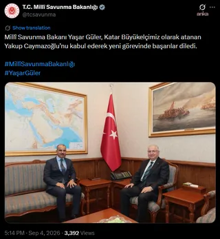 Bakan Güler, Türkiye'nin Doha Büyükelçisi Caymazoğlu'nu kabul etti — fotoğraf 2
